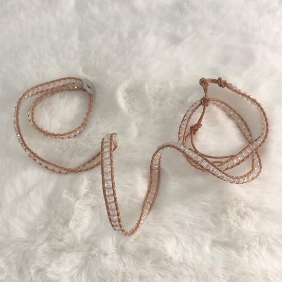 NWOT Victoria Emerson White Crystal/Tan Leather Wrap Bracelet - Picture 5 of 6